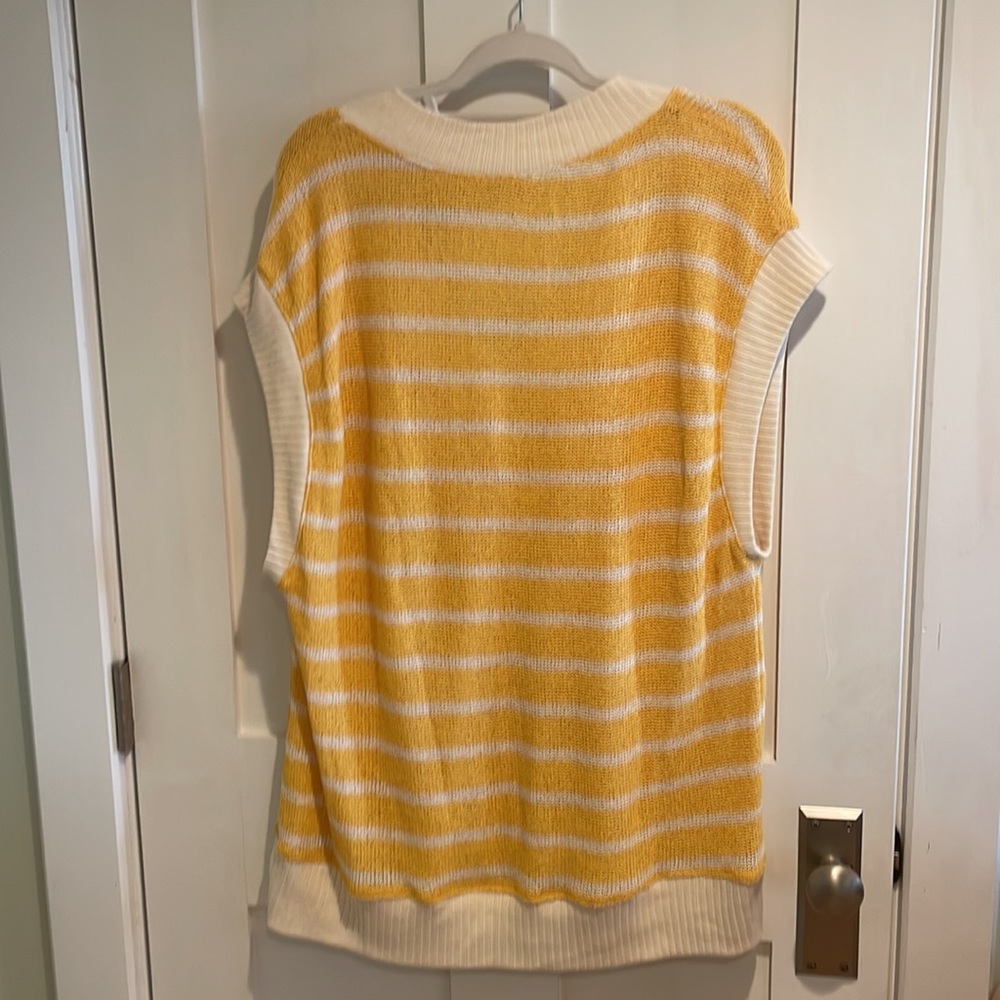 Zara Cream & Yellow Striped Vest V Neck - Picture 4 of 5